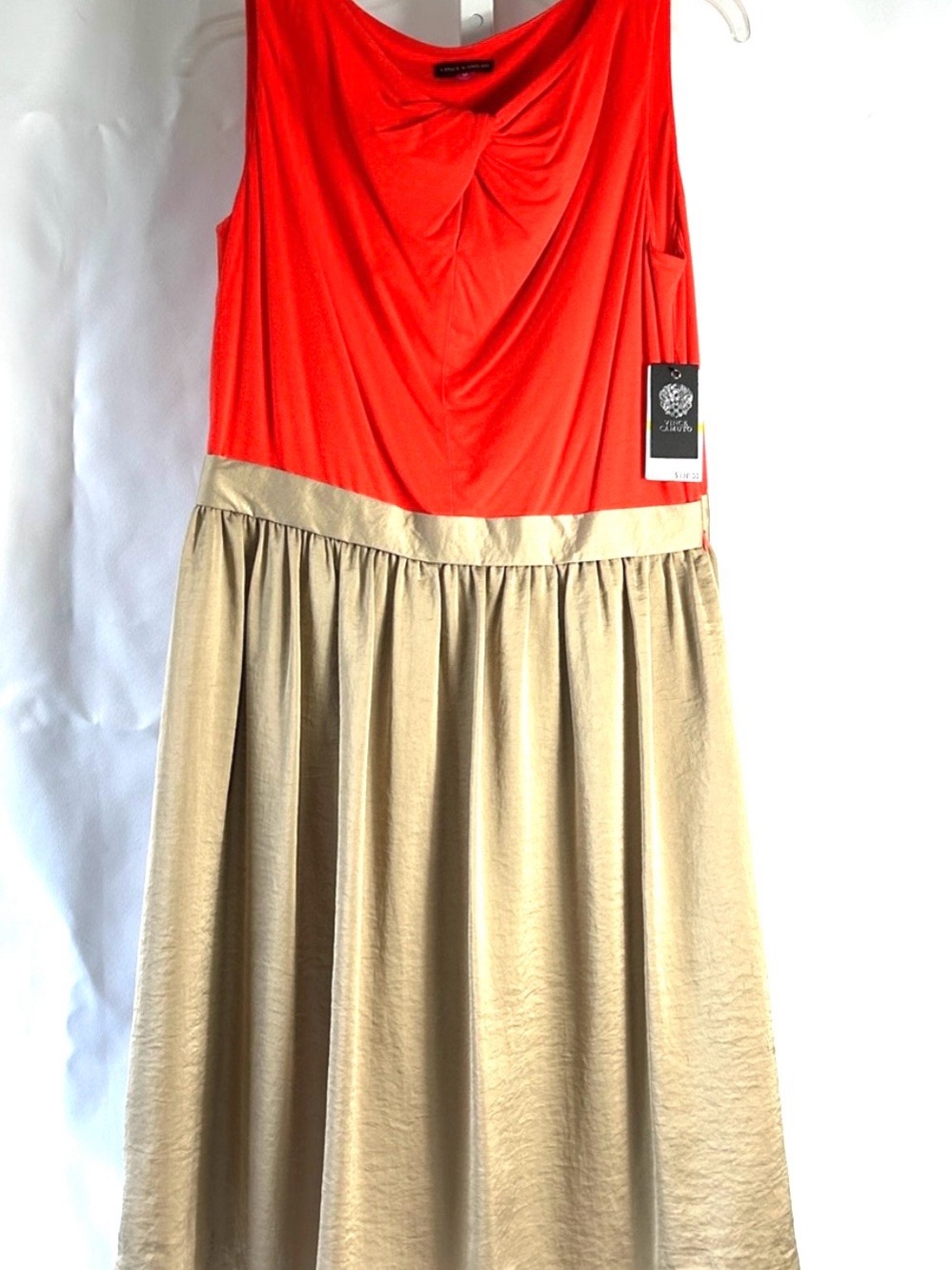 Vince Camuto Women’s Size Medium Sleeveless Orange Tan Zip Side Designer Dress